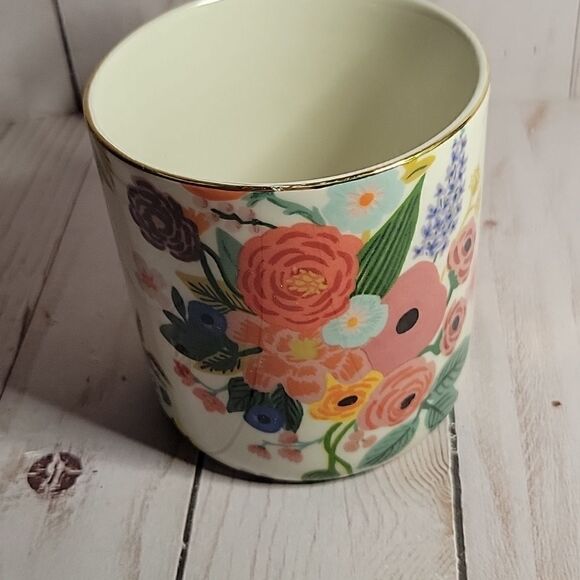 Anthropologie Letter E Rifle Paper Co Floral Garden Coffee Tea Monogram Mug Cup - Picture 4 of 6